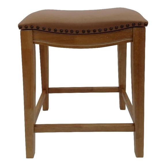 Pemberly Row 25" Saddle Counter Stool - Set of 2 - Natural Oak