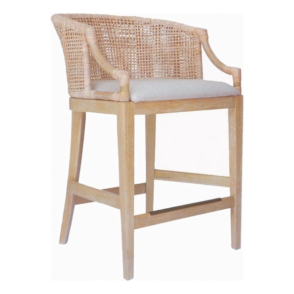 Pemberly Row 25" Transitional Solid Wood/Rattan Counter Stool in Natural