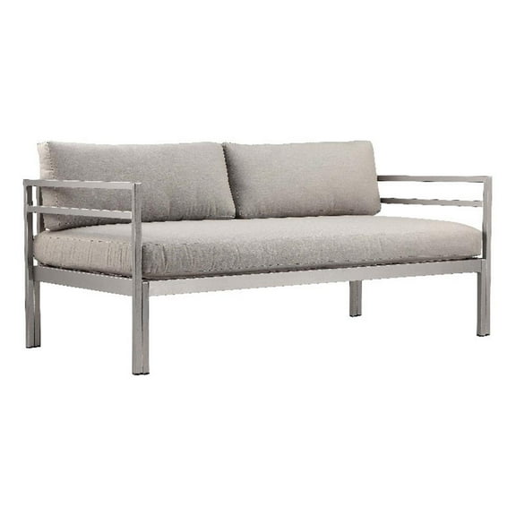 Pemberly Row 25x65" Two Seater Modern Aluminum Sofa in Gray Finish