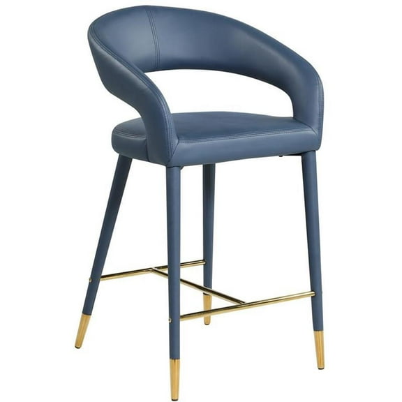 Pemberley Row Faux Leather Soft Navy Counter Stool Rounded Back Contemporary Design 37.5"