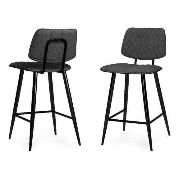 Pemberly Row 26.7" Fabric and Wood Counter Stool Set of 2 in Gray