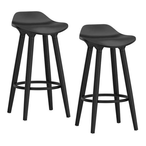 Pemberly Row 26" ABS Plastic/Solid Wood Counter Stools in Black (Set of 2)