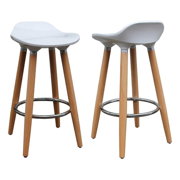 Pemberly Row 26" ABS Plastic/Solid Wood Counter Stools in White (Set of 2)