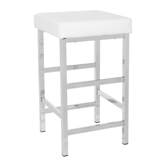 Pemberly Row 26" Backless Stool in White Fabric with Polished Chrome Legs