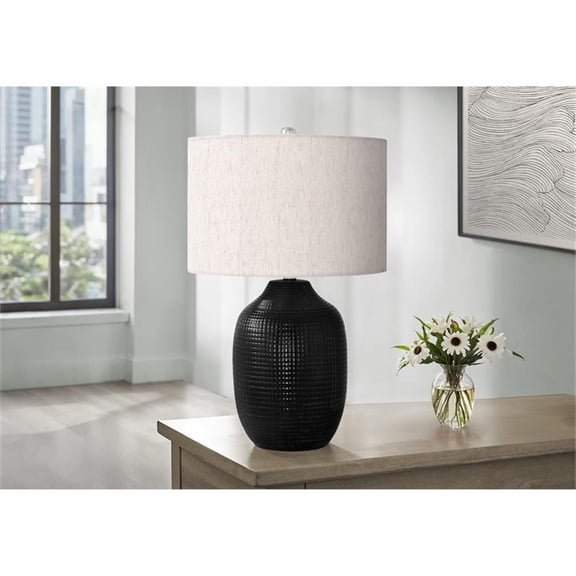 Pemberly Row 26" Black Ceramic Ginger Jar Table Lamp with Ivory Shade