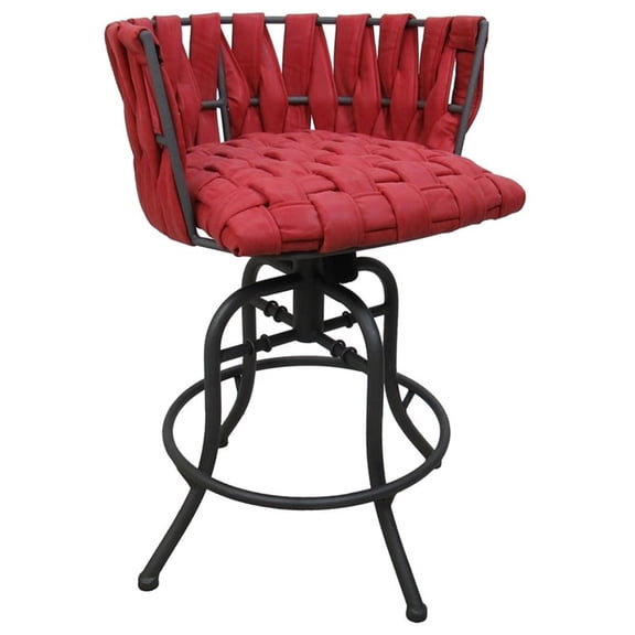 Pemberly Row 26" Counter Swivel Tilt Bar Stool in Red Vinyl and Gray Metal