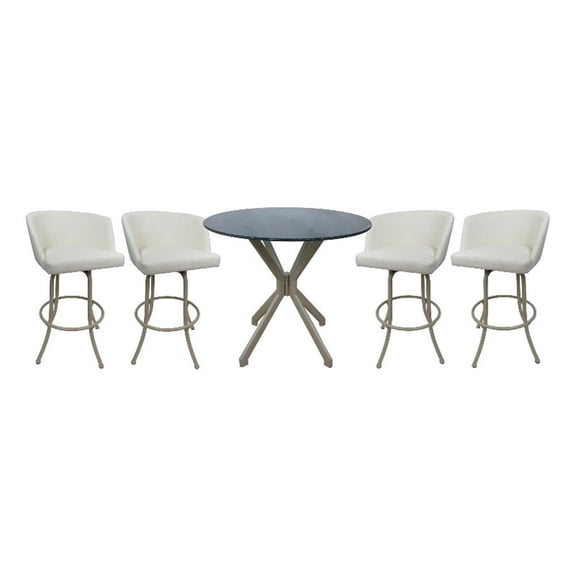 Pemberly Row 26" Crackle Glass Metal Pub Set Swivel Counter Stools - White/Beige