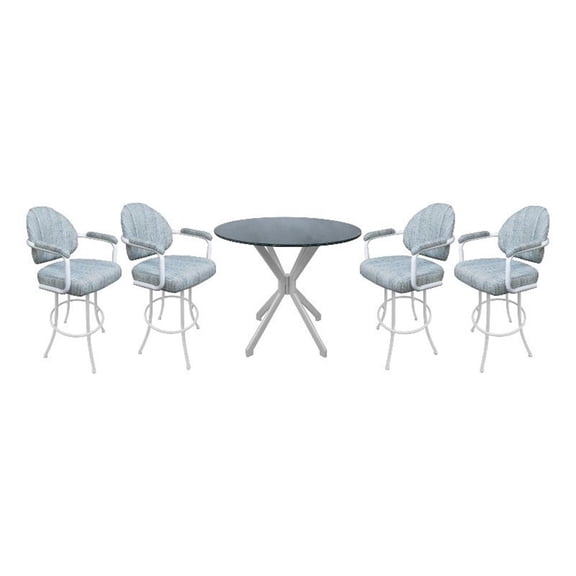 Pemberly Row 26" Crackle Glass Metal Pub Set with Counter Stools in Aqua & White