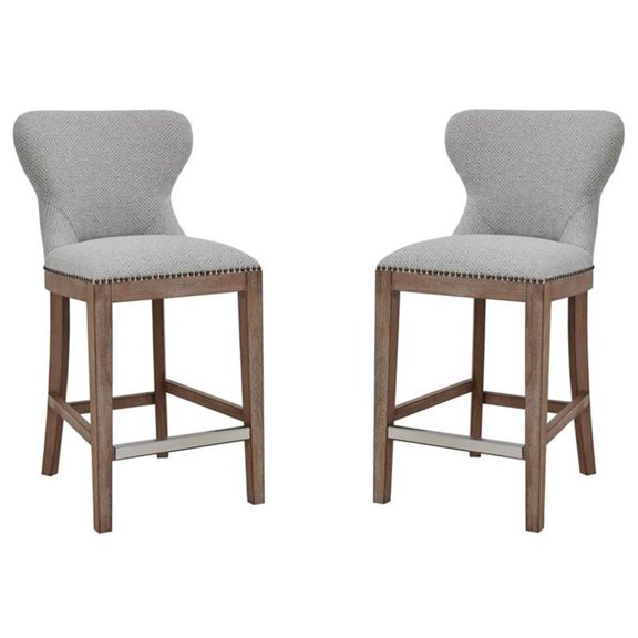 Pemberly Row 26" Fabric Counter Stool in Cardiff Gray - Set of 2