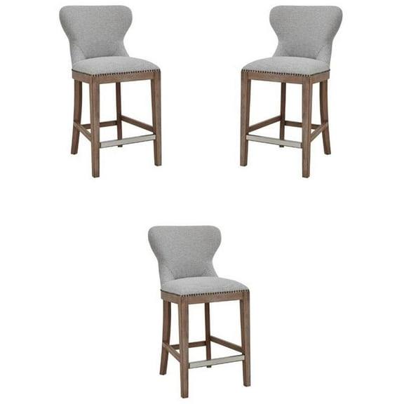 Pemberly Row 26" Fabric Counter Stool in Cardiff Gray - Set of 3