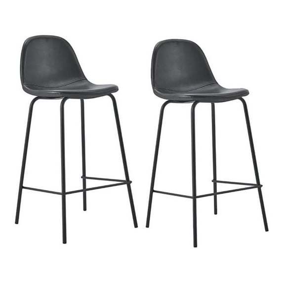 Pemberly Row 26" Faux Leather Counter Stools in Black (Set of 2)