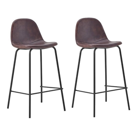 Pemberly Row 26" Faux Leather Counter Stools in Brown (Set of 2)