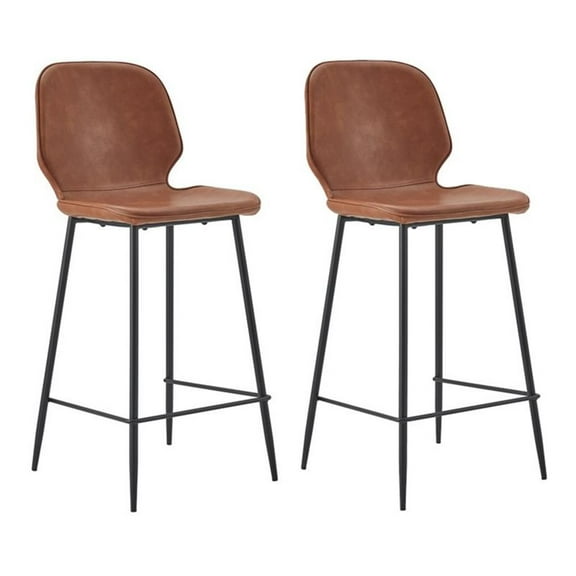 Pemberly Row 26" Faux Leather Counter Stools in Tan (Set of 2)