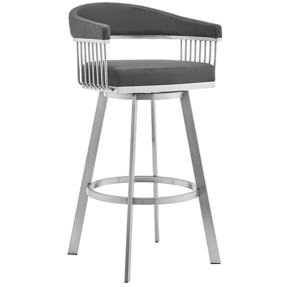Pemberly Row 26" Faux Leather Swivel Counter Stool in Gray/Steel