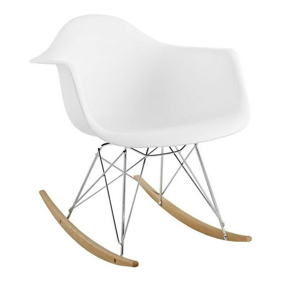 Pemberly Row 26" Mid-Century Plastic Rocker Arm Chair in White