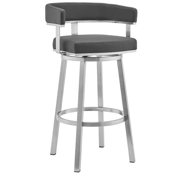 Pemberly Row 26" Modern Faux Leather Swivel Counter Stool in Gray