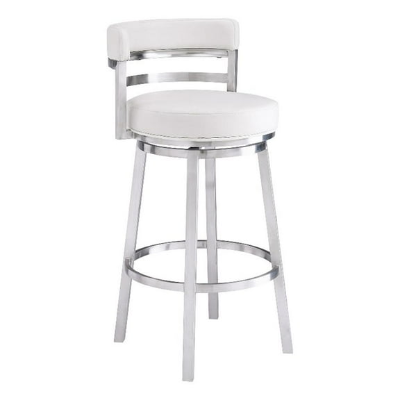 Pemberly Row 26" Modern Faux Leather Swivel Counter Stool in White/Chrome