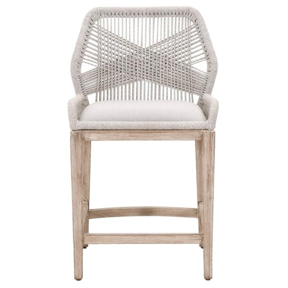 Pemberly Row 26" Rope Weave Fabric Counter Stool in Taupe White