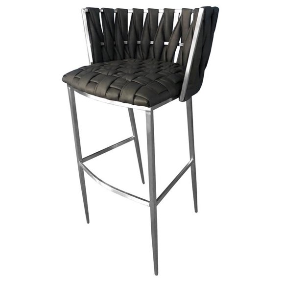 Pemberly Row 26" Stainless Steel Counter Stool in Moon Gray Hand-Woven Design