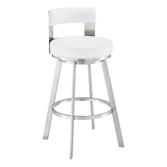 Pemberly Row 26" Swivel Faux Leather/Metal Counter Stool in White/Chrome