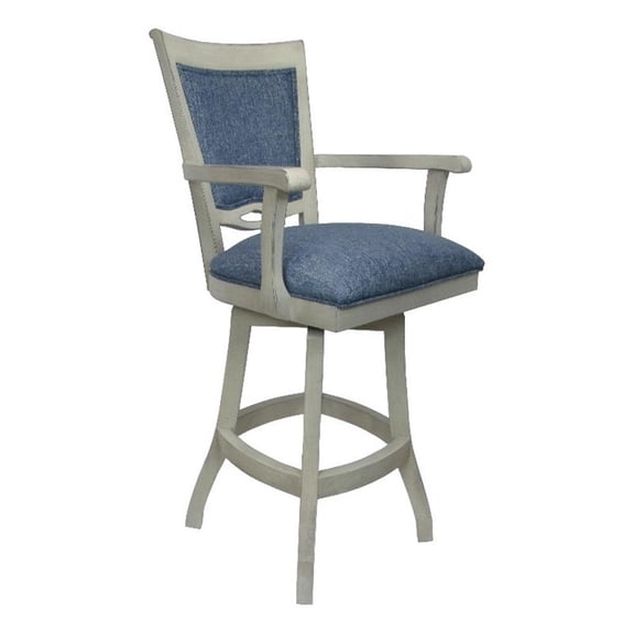 Pemberly Row 26" Swivel Wood Counter Stool with Arms in Gray