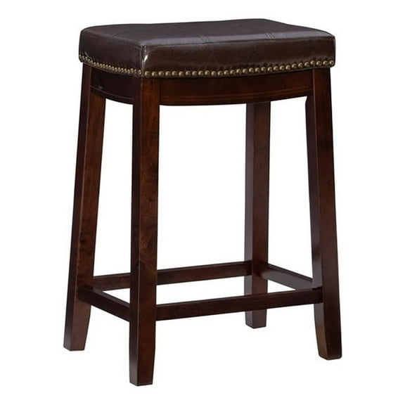 Pemberly Row 26" Transitional Wood/Faux Leather Counter Stool in Dark Brown