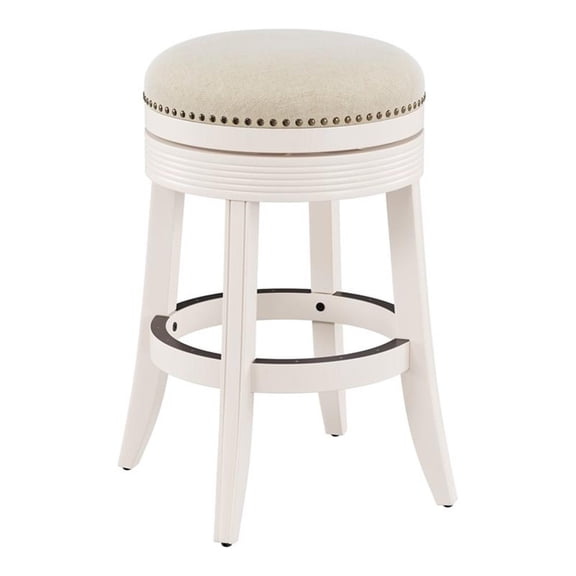 Pemberly Row 26" Wood Contemporary Counter Stool in White/Light Beige
