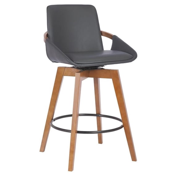 Pemberly Row 26" Wood/Faux Leather Swivel Counter Stool in Gray/Walnut