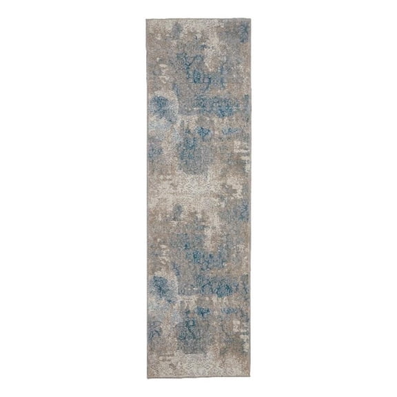 Pemberly Row 26" x 90" Fabric Indoor Rug in Ivory/Light Blue Finish