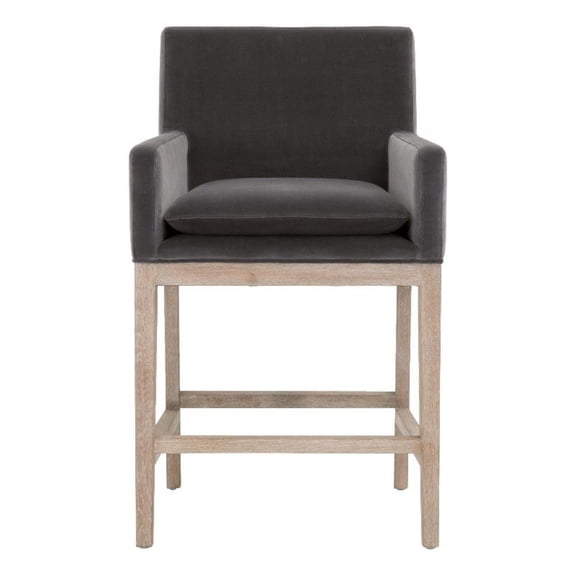 Pemberly Row 27" Velvet Counter Stool With Solid Oak Base in Gray