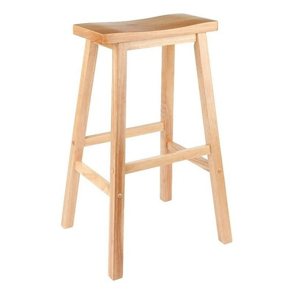 Pemberly Row 28.86" Transitional Solid Wood Saddle Bar Stool in Natural