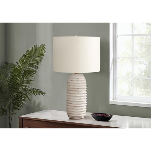 Pemberly Row 28" Cream Resin Beehive Table Lamp with Ivory Linen Shade