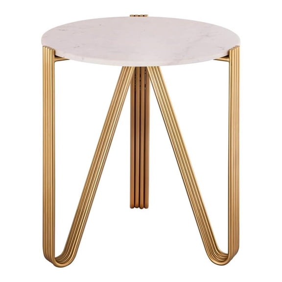 Pemberly Row 28"H Transitional Marble and Iron Side Table in White/Gold