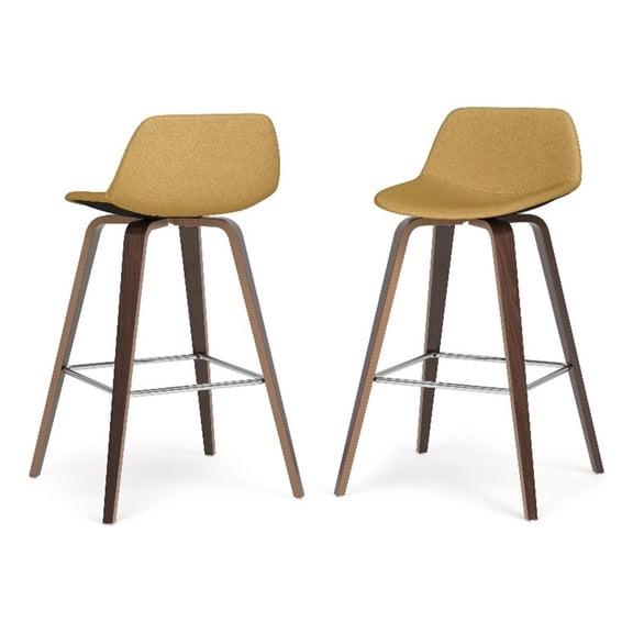 Pemberly Row 28 Inch Bentwood Counter Bar Stool Set in Dijon Yellow Upholstery
