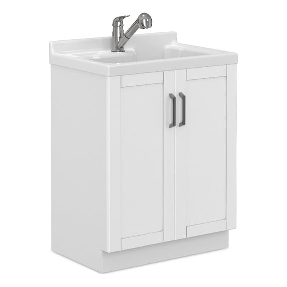 Pemberly Row 28-Inch Utility Sink Cabinet with ABS Sink in Pure White