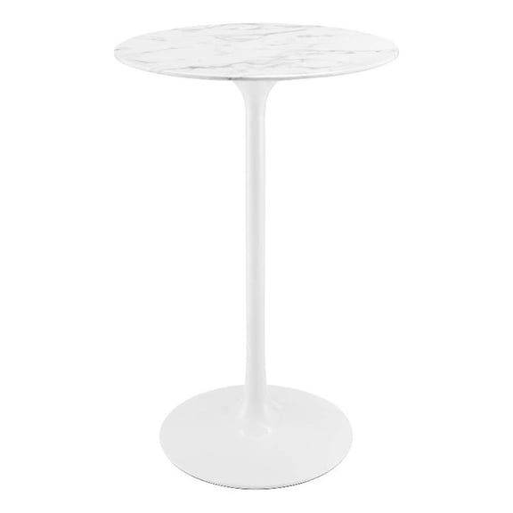 Pemberly Row 28" Round Modern Artificial Marble Bar Table in White