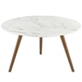 thumbnail image 1 of Pemberly Row 28" Round Top Modern Marble Coffee Table in White/Walnut, 1 of 3