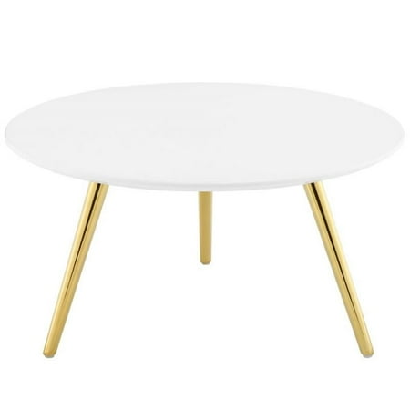 Pemberly Row 28" Round Top Modern Wood Coffee Table in White/Gold
