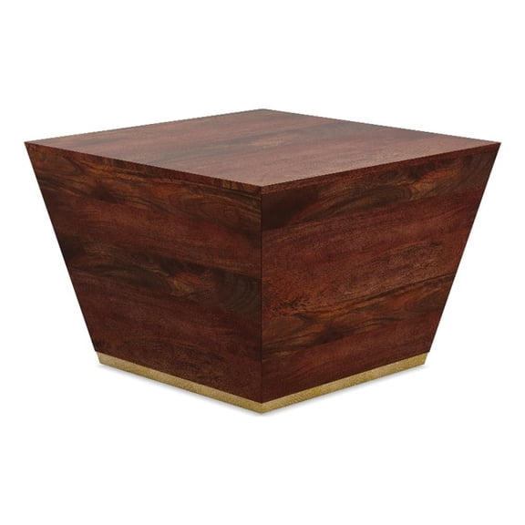 Pemberly Row 28 inch Wide Solid Mango Square Coffee Table in Cognac Brown