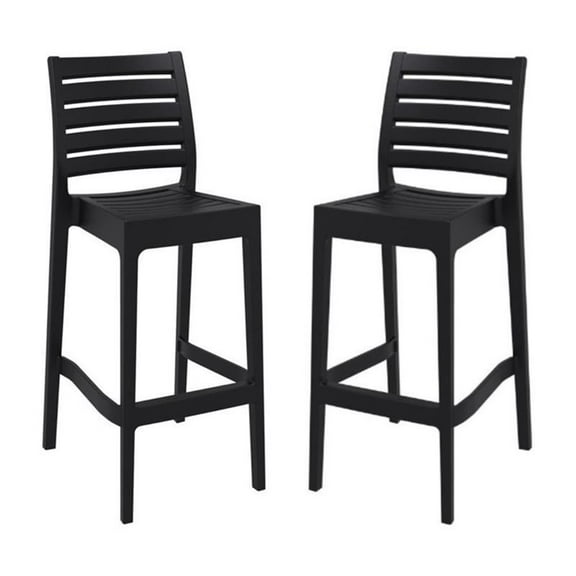 Pemberly Row 29.5" Outdoor Stackable Resin Bar Stool in Black - Set of 2