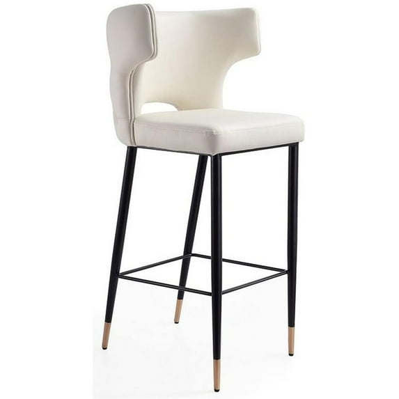 Pemberly Row 29.53" Contemporary Faux Leather Barstool in Cream