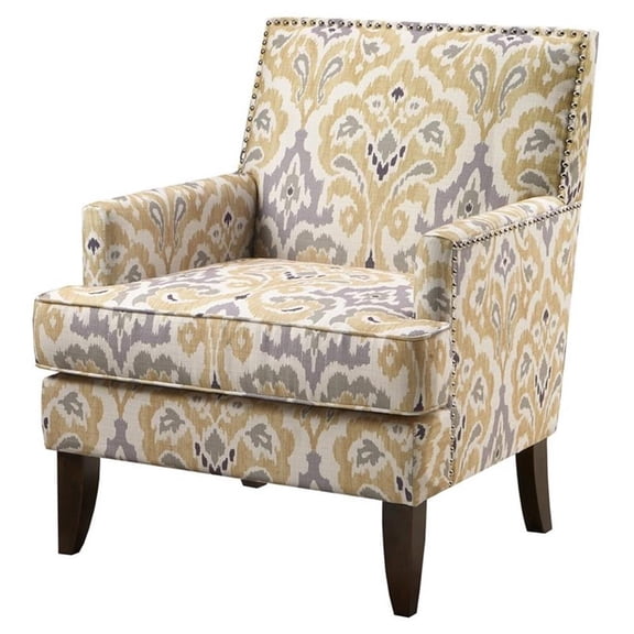 Pemberly Row 29" Fabric and Solid Wood Track Arm Club Chair in Yellow
