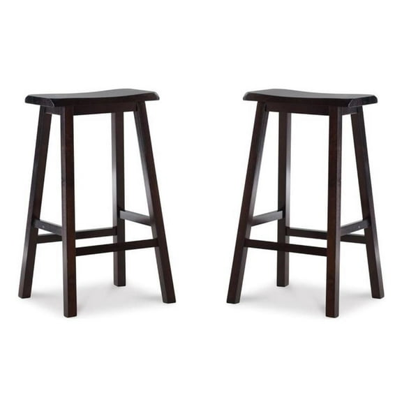 Pemberly Row 29" Saddle Bar Stool in Dark Brown Finish - Set of 2