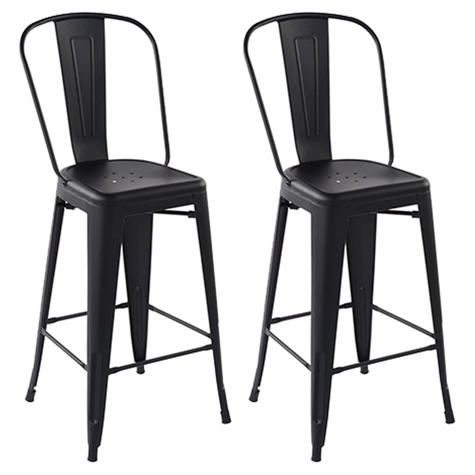 Pemberly Row 29" Transitional Metal Bar Stools in Black (Set of 2
