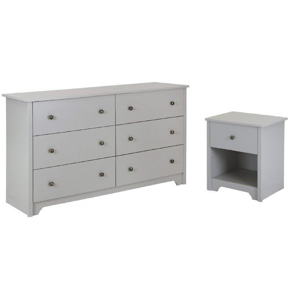 Pemberly Row 2PC Double Dresser & Nightstand Bedroom Furniture Set in Soft Gray