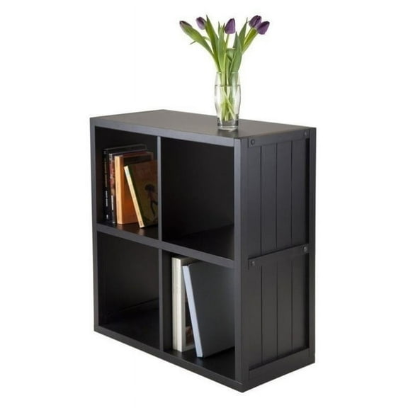 Pemberly Row 2x2 Shelf with Wainscoting Panel in Black