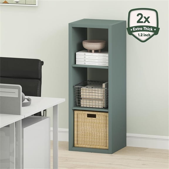 Pemberly Row 3-Cube Thick Frame Bookcase in Engineered Wood Sage Green