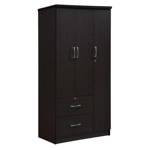 Pemberly Row 3 Door Armoire with 2 Drawers 3 Shelves in Chocolate Wood