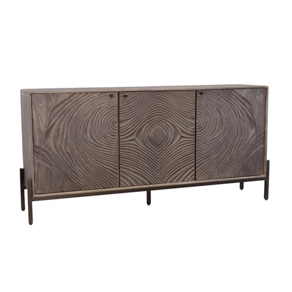 Pemberly Row 3-Door Solid Mango Wood Sideboard in Smoked Ash