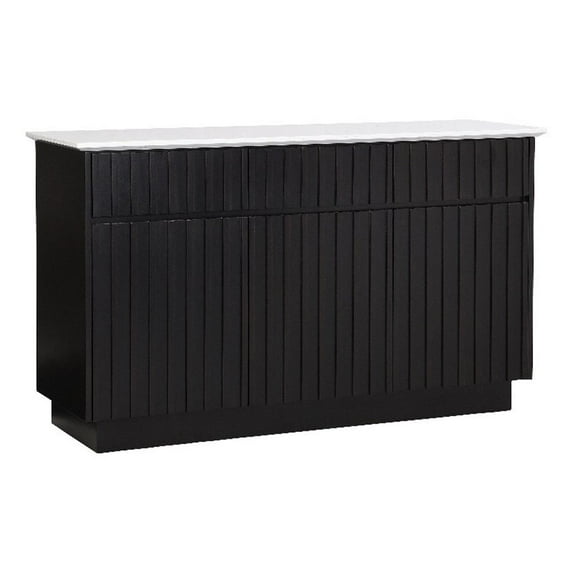 Pemberly Row 3-Door Wood Server with Marble Top in White/Black